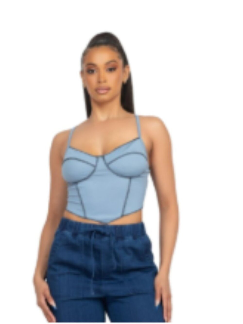 NWT FASHNZFAB Blue Bustier Sleeveless Ribbed Top M